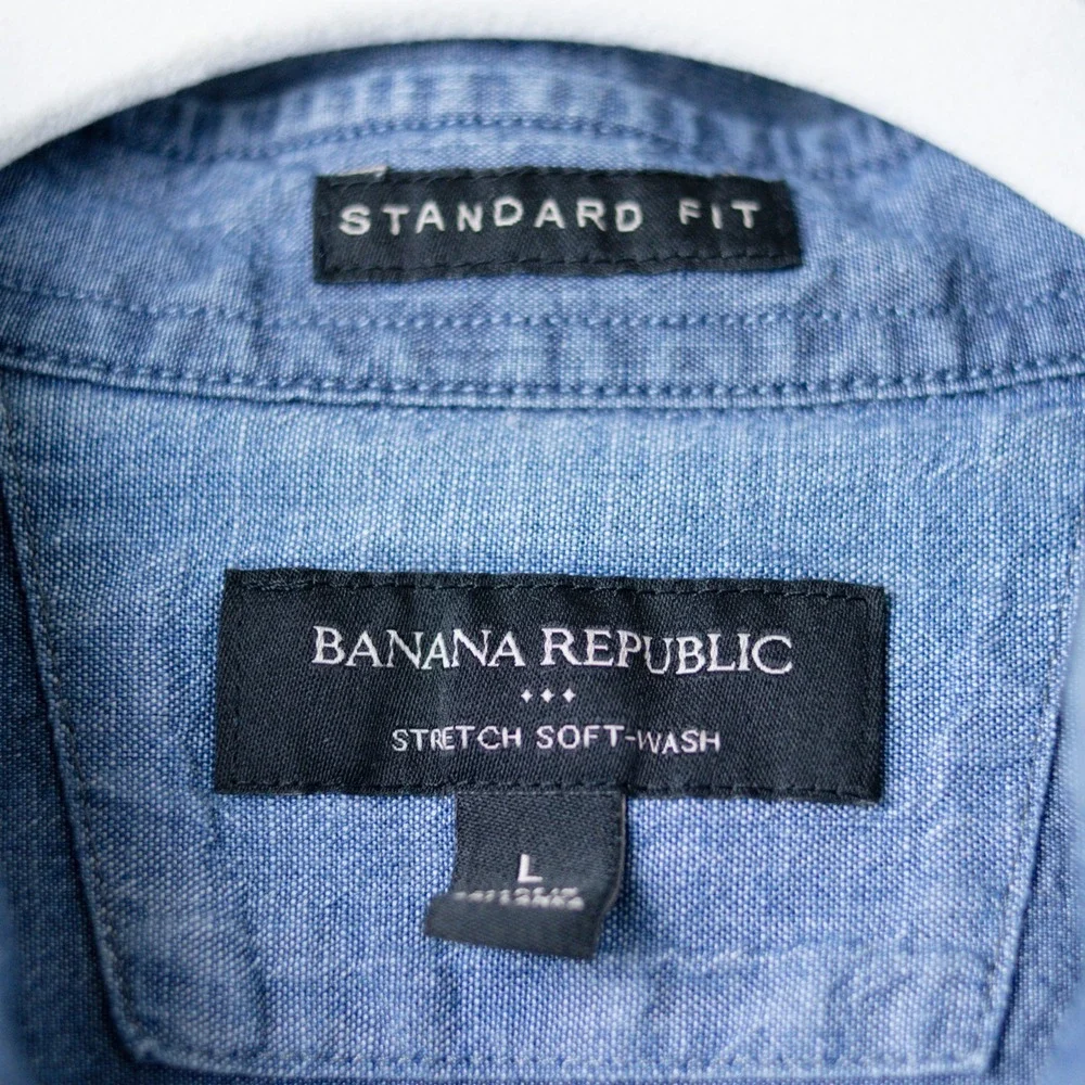 Banana Republic Standard Fit Cotton Shirt Mens Large Blue Stretch Soft Wash